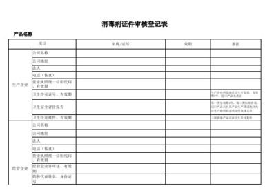 医疗器械及消毒产品索证管理登记表